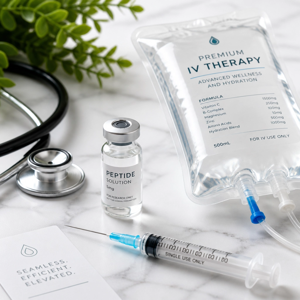 A collection of high-end wellness tools, representing the seamless integration of advanced peptides and vitamin injections into a modern lifestyle.