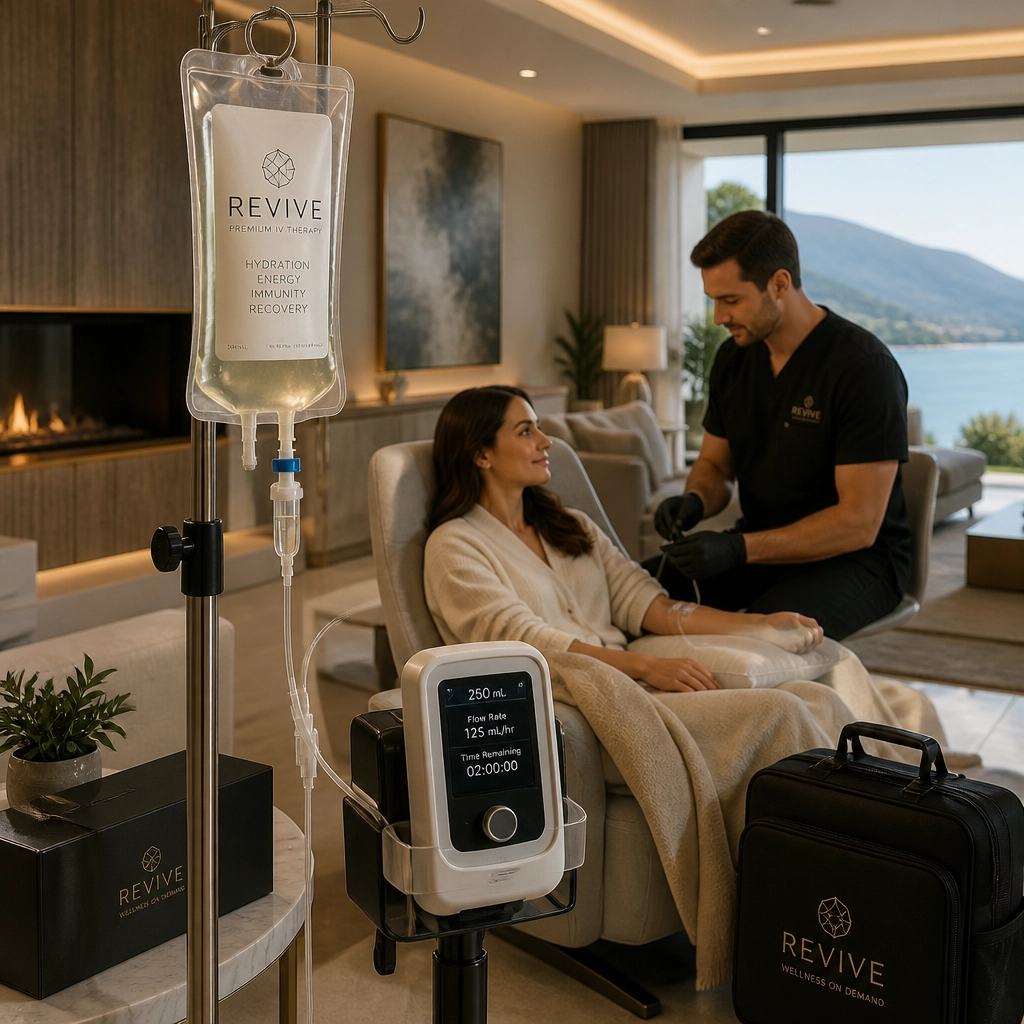 Professional mobile medical setup inside a luxury home environment