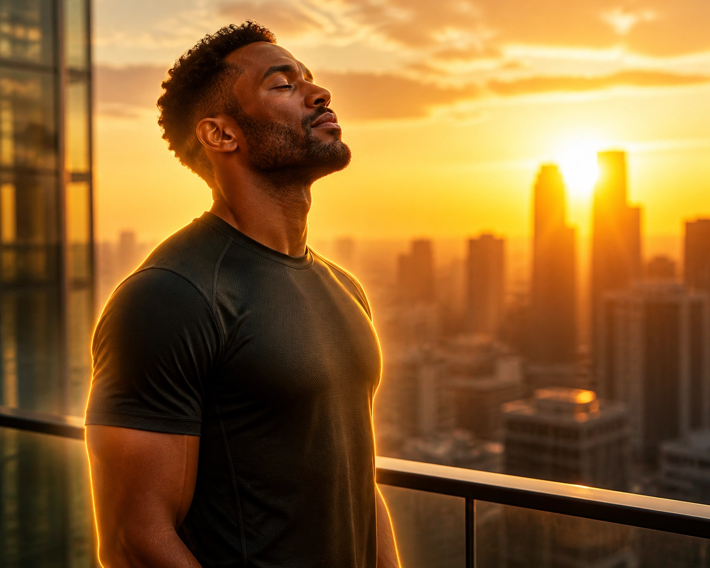 An energized individual overlooking a sunrise, illustrating the metabolic boost from B12 injections.